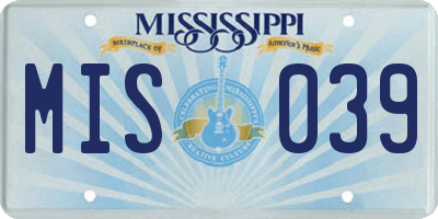MS license plate MIS039