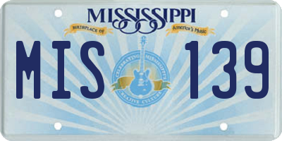 MS license plate MIS139