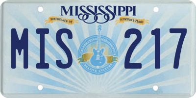 MS license plate MIS217