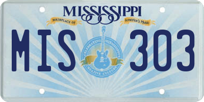 MS license plate MIS303