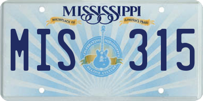 MS license plate MIS315