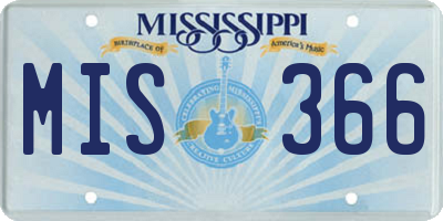 MS license plate MIS366