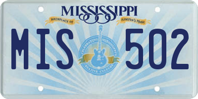 MS license plate MIS502