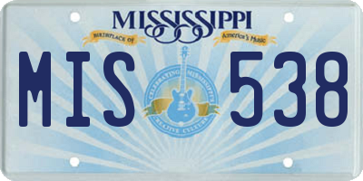 MS license plate MIS538