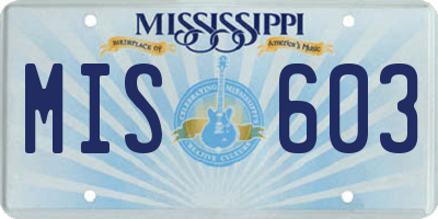 MS license plate MIS603