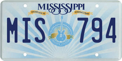 MS license plate MIS794
