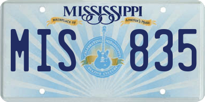 MS license plate MIS835