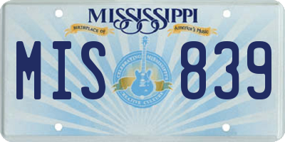 MS license plate MIS839