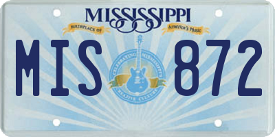 MS license plate MIS872