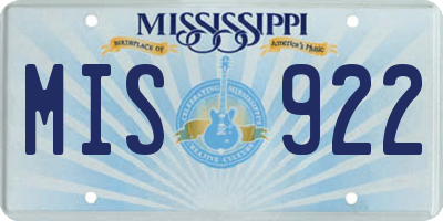 MS license plate MIS922