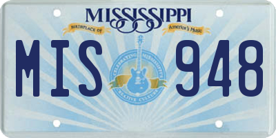 MS license plate MIS948