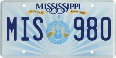 MS license plate MIS980