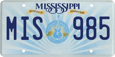 MS license plate MIS985