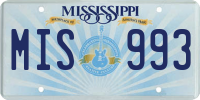 MS license plate MIS993