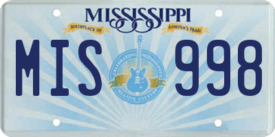 MS license plate MIS998