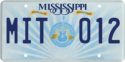 MS license plate MIT012