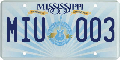 MS license plate MIU003