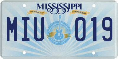 MS license plate MIU019