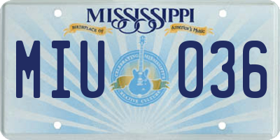 MS license plate MIU036