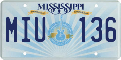 MS license plate MIU136