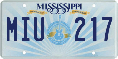 MS license plate MIU217