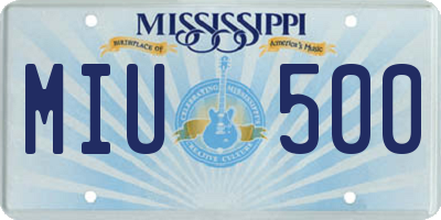 MS license plate MIU500