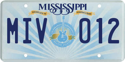 MS license plate MIV012