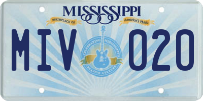 MS license plate MIV020