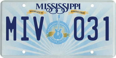 MS license plate MIV031