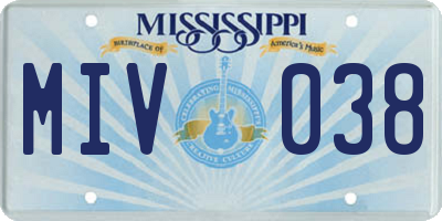 MS license plate MIV038