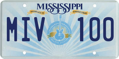 MS license plate MIV100