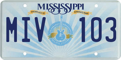 MS license plate MIV103