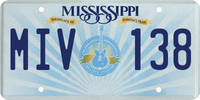 MS license plate MIV138