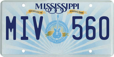 MS license plate MIV560