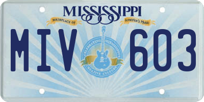 MS license plate MIV603