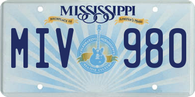 MS license plate MIV980
