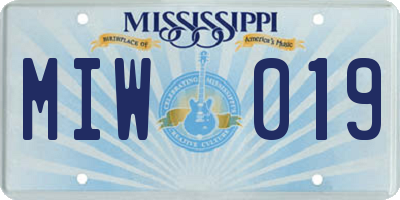 MS license plate MIW019