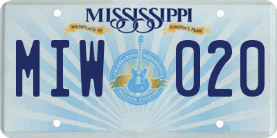 MS license plate MIW020