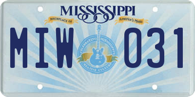 MS license plate MIW031