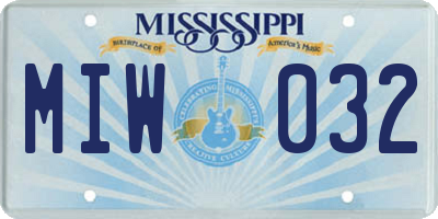 MS license plate MIW032
