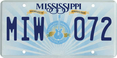 MS license plate MIW072