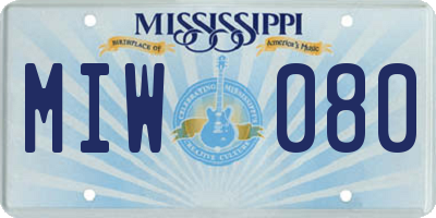 MS license plate MIW080