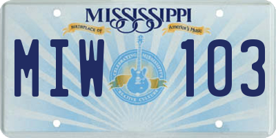 MS license plate MIW103