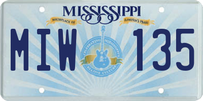 MS license plate MIW135