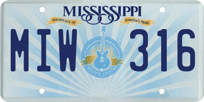 MS license plate MIW316