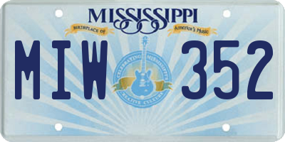 MS license plate MIW352