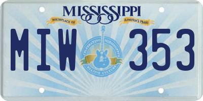 MS license plate MIW353