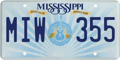 MS license plate MIW355