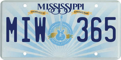 MS license plate MIW365