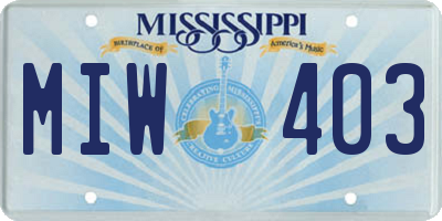 MS license plate MIW403